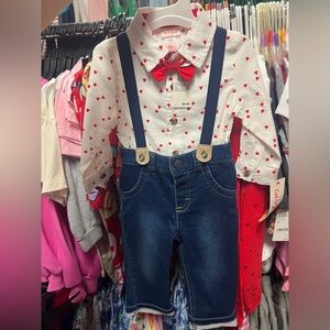 Cat & Jack White and Red Heart Shirt with Navy Suspenders -Valentine’s Day Suit